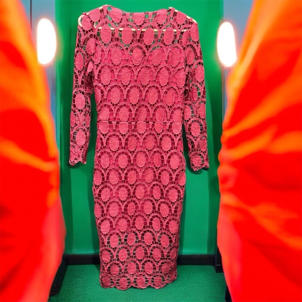 SHEIN Pink Long Sleeve Lace Dress MEDIUM pit to pit 16in length 43in